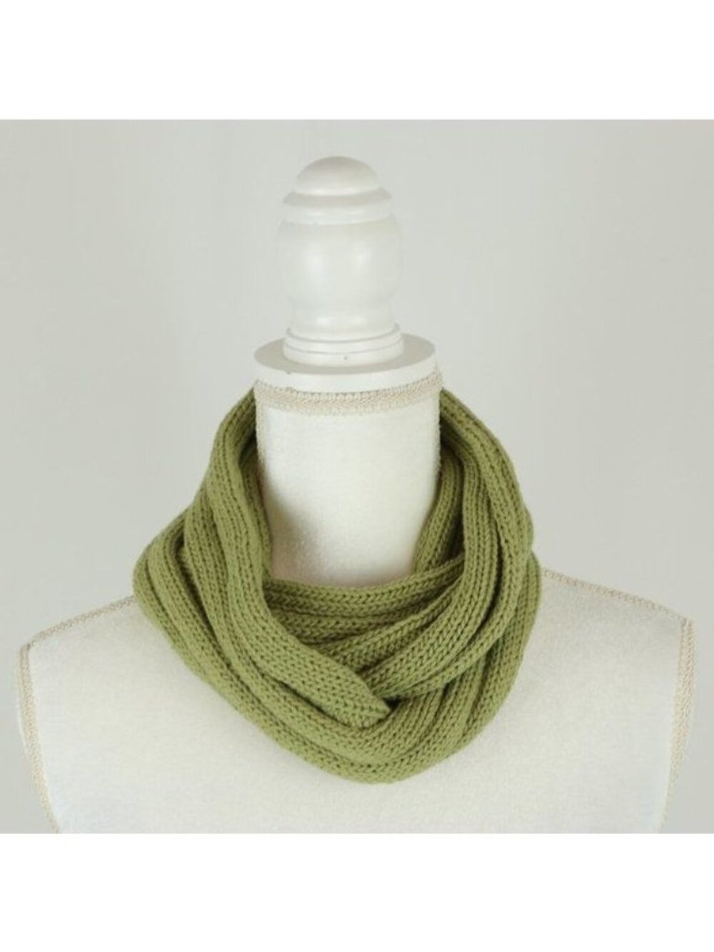 Handmade Unisex Adult Green Ribbed Knit Organic Cotton Infinity Cowl